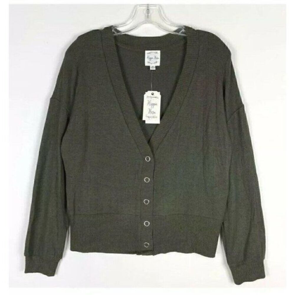 Green Snap-Front Hacci Cardigan Sweater Top Small‎ - Picture 2 of 4